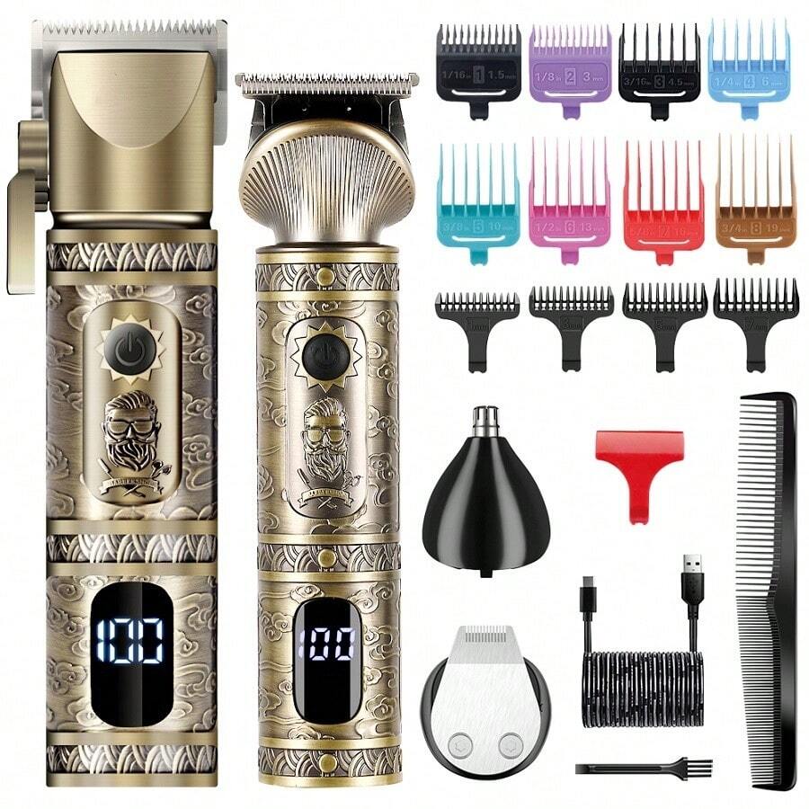 1pc USB Rechargeable 10W Electric Hair Clipper, Multi-Function Hair Carving Trimmer, Razor Shaver Kit - Bronze - View 1