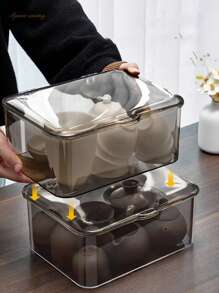 1pc Tea Storage Box With Cover, Transparent Dust-Proof Tea Table Tea Leaves Teacup Organizer, Tea Set Holder