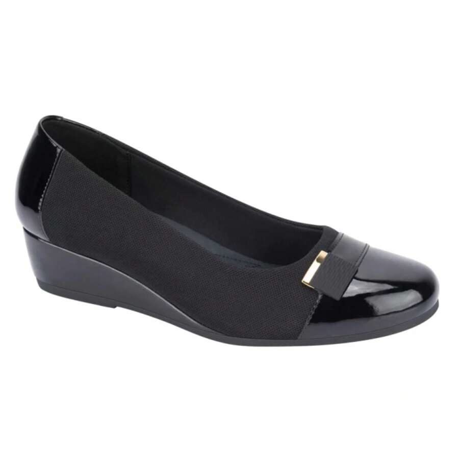 TEXTILE WEDGE SHOE WITH BLACK HARDWARE - Black - View 1