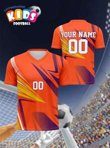 Top de Futebol Decote V Juvenil, Roupa Esportiva Respirável e Secagem Rápida para Primavera/Verão para Meninos e Meninas, Nome e Número Personalizados, Ajuste Confortável para Esportes, Casual e Atividades ao Ar Livre, Corrida - Multicolorido - Visão 3