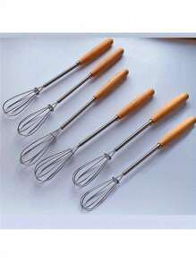 1/3pcs, Whisk With Solid Wood Handle, Kitchen Mini Stainless Steel Egg Beater, Milk Whipper Wire Whisk For Blending, Whisking, Beating, Or Stirring - Multicolor - View 9