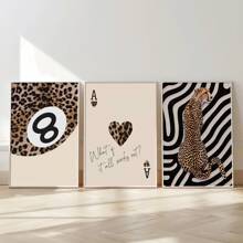 1/3 piezas de arte de pared con impresión en lienzo de estampado de leopardo/guepardo neutro, decoración vintage para dormitorio, sala de estar u oficina, póster chic y contemporáneo, arte de pared de bola 8 de suerte, regalo para ella, sin marco