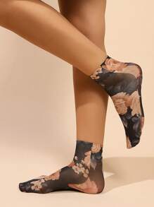 Women Floral Pattern Socks, Women Flower Print Ankle Socks, Women Mid-Calf Socks - Multicolor - View 5