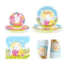 Set desechable de vajilla con temática de conejitos de pascua para fiestas de primavera - 10/20/80 piezas incluyendo vasos de papel, servilletas, platos de papel de 7/9 pulgadas, apto para fiestas de cumpleaños, reuniones familiares, reuniones de clase, picnics al aire libre