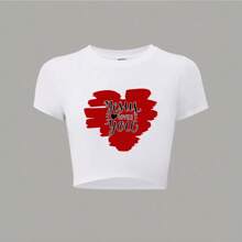 SpiritualJesus Loves YouCrop Round Neck Short - SLeeve T - Shirts, Basic Tees, And Graphic Crop Tops Are Summer Women's Tops.