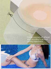 2pcs/Set Invisible Silicone Nipple Covers & Breast Lift Tape Set, Women's Push Up Underwire Adhesive Bra, Strapless Sticky Pasties - Apricot - View 9