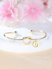 Tsnamer 1 pieza Brazalete con inicial dorada Brazalete con disco de nudo clásico con inicial de la A a la Z Brazalete personalizado de puño para mujer Joyería de uso diario