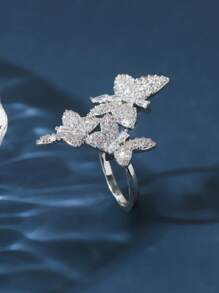 1 件中东风格 3D 蝴蝶锆石铜戒指，精致美甲戒指，时尚独特设计，适合女性 - 蝴蝶型 - 查看 7