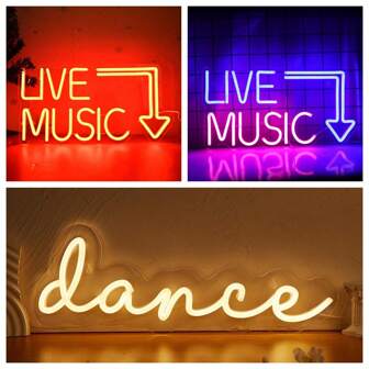 Live Music Neon Sign LED Neon Sign Neon Sign For Music Studio Light Up Sign USB Powered Switch Neon Sign For Wall Decor Beer,Bar,Music Studio,Bedroom,Party,Club