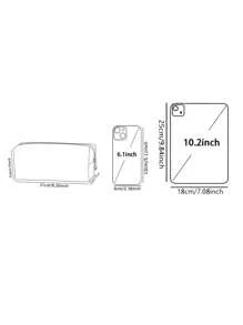 1pc Pink Check Bow Pattern Printed Corduroy Pencil Case, Double-Sided Print Stationery Pouch, Portable Multi-Function Office Supply Pencil Holder Study Storage Bag