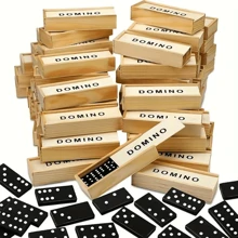 28pcs Wooden Domino Set - Push And Drop Board Game, Fun Tabletop Tile Game, Suitable For Outdoor Camping And Travel, Classic Black And White Dominoes With Storage Box, Interactive Strategy Game For Skill Development, Outdoor Game | Classic Board Game | Durable Structure, Classic Board Game Travel Set
