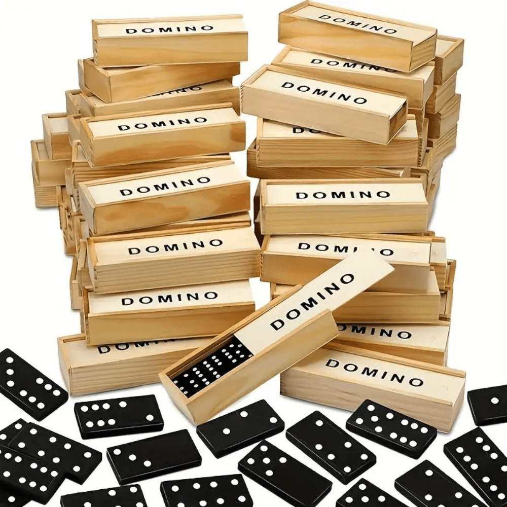 Juego de dominó de 28 piezas de madera - Juego de mesa de tirar y dejar caer, juego de dominó de mesa divertido, adecuado para camping y viajes al aire libre, fichas de dominó clásicas en blanco y negro con caja de almacenamiento, juego estratégico interactivo para desarrollo de habilidades, juego al aire libre | Juego de mesa clásico | Estructura duradera, Juego de viaje clásico de mesa de dominó, fichas de dominó de madera negra Juego educativo