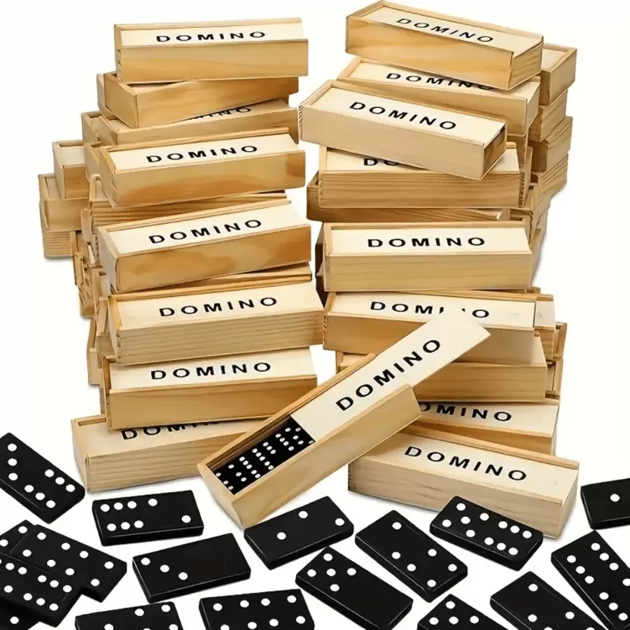 28pcs Wooden Domino Set - Push And Drop Board Game, Fun Tabletop Tile Game, Suitable For Outdoor Camping And Travel, Classic Black And White Dominoes With Storage Box, Interactive Strategy Game For Skill Development, Outdoor Game | Classic Board Game | Durable Structure, Classic Board Game Travel Set