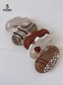 5 Pairs Infant/Toddler Soft, Breathable Knit Fabric Socks, Cute Cartoon Bear Design, Anti-Slip Grip Dots, Ankle Socks, Versatile For Spring/Summer, Holiday Gifts