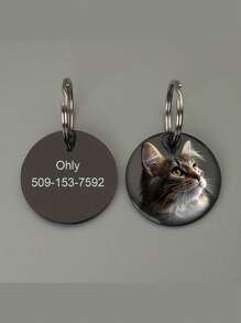 1 件定制雕刻宠物 ID 标签铭牌，个性化狗和猫照片钥匙扣，不锈钢时尚款式，定制宠物纪念礼物 - 黑色 - 查看 4