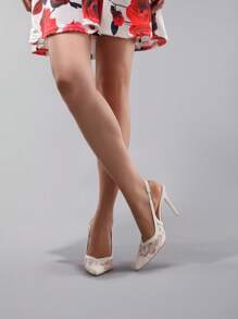 Fashionable White Lace Splicing High Heel Shoes, 2025 New Summer Hollow-Out Breathable Sexy Pointed Toe Party/Wedding Women Shoes