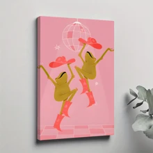 1pc Framed Canvas Poster, Pink Frog Wall Art Cute Dancing Makeup Cowgirl Shoes Wall Decor Wall Art Canvas Paintings, Ideal Gift For Bedroom Living Room Corridor Wall Art Room Decoration - 彩色 - 查看 1
