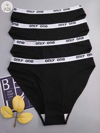 4pcs Women's Casual Breathable Cute Black Panties