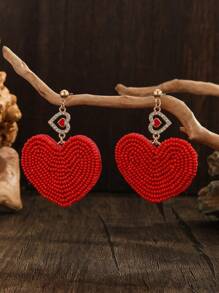 1 对波西米亚风格心形图案玻璃珠手工编织耳环，适合女士，百搭日常佩戴，母亲节好礼物 - 手工串珠 - 查看 6