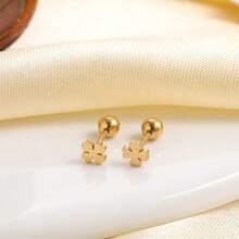 1 pieza Pendientes tipo botón de trébol de cuatro hojas de acero inoxidable con estilo minimalista, pequeños y delicados, opciones de multicolor, apropiados para uso diario