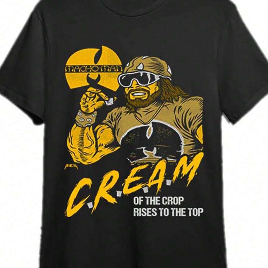 C.R.E.A.M - Macho Man - T-Shirt 334618 Funny Men's Short Sleeve Graphic T-Shirt Collection Black PR - 黑色 - 查看 1