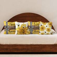 Home Sweet Home Bee Sunflower Throw Pillow Covers, Bedroom Decoration 18 X 18 Inch Love Lives Here Summer Stripes Cushion Case For Sofa Couch Set Of 4
