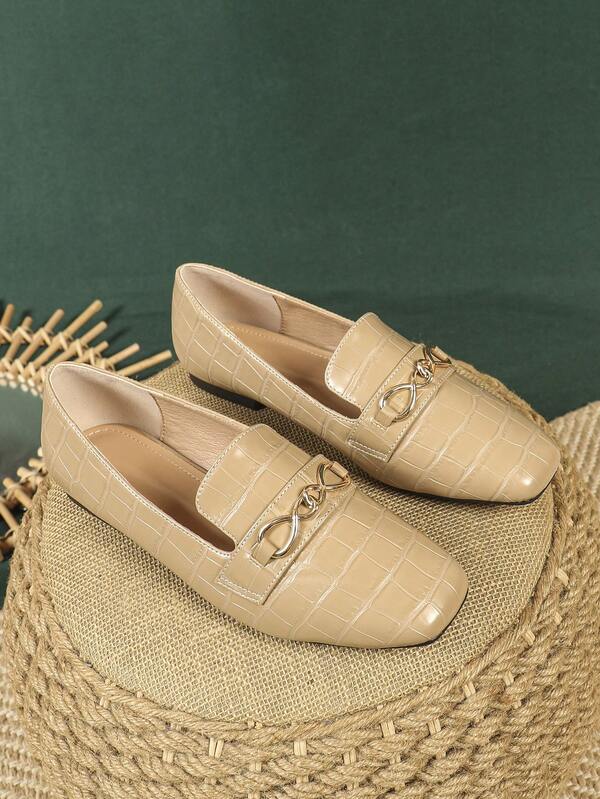 Zapatos cómodos y versátiles de punta redonda con hebilla cuadrada, adecuados para vestidos, de estilo chic francés, planos con suela suave de piel blanda