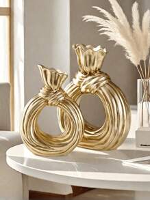 Modern And Simple Round Circle Knot Shaped Resin Flower Vase, Home Tabletop Decoration Vase For Flowers And Plants Cultivation, Suitable For Home, Hotel, Restaurant Tabletop And Entrance Decoration And Hydroponics, Can Be Used All Year Round. Home Decor Room Decor Glass Vase