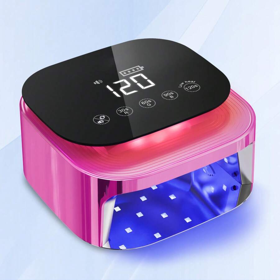 Lámpara UV profesional para uñas de gel, lámpara LED recargable de 60 W para uñas para esmalte de gel con 4 temporizadores y sensor, lámpara de curado con pantalla LCD y sensor automático inteligente, secador de uñas con 30 cuentas LED para salón, regalo para el hogar para esposa, madre y niña, color rosa rojo