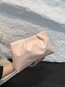 新款春夏时尚纯色手拿包24cm宽底褶皱云朵包纯色休闲信封包化妆包旅行配件包内胆包洗漱包收纳袋 - 粉色 - 查看 11