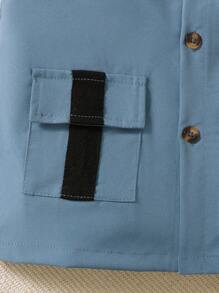 BrownBark Set casual per ragazzi: 3 pezzi con t-shirt a maniche corte tinta unita, giubbotto smanicato da esterno e pantaloni cargo casual, comodo e versatile - Blu - Visualizzare 4