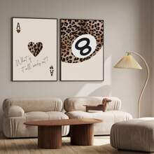 1/3 piezas de arte de pared con impresión en lienzo de estampado de leopardo/guepardo neutro, decoración vintage para dormitorio, sala de estar u oficina, póster chic y contemporáneo, arte de pared de bola 8 de suerte, regalo para ella, sin marco