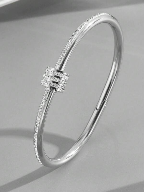 1 pieza Brazalete de cintura de acero inoxidable de moda minimalista de lujo con rhinestones, joyería regalo creativo para mujeres, uso elegante para el día a día