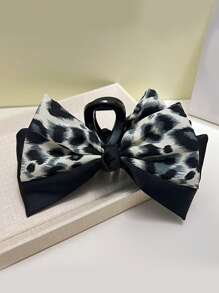 1pc Women's Double Layered Bow Hair Clip, Leopard Print & Hair Claw, Vintage Elegant Style For Ponytail/Bun Hair Clips Hair Jaw Clip Hair Clamps Hair Clutch Hair Catcher Clip, Claw Clip