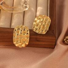 1 对 18K 镀不锈钢纹理几何耳环，奢华风格，适合女性参加派对、约会、工作时佩戴