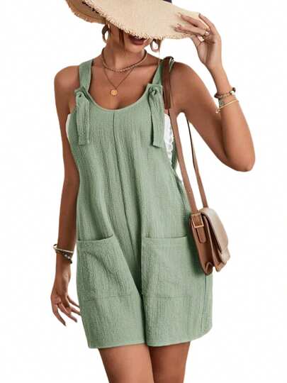 Women's Sleeveless Casual Romper Shorts Solid Color Sleeveless Halter Short Jumpsuit Summer Clothes