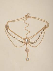 1pc Elegant Boho Style Beaded Hairpiece & Forehead Chain, Vintage Chinese Style Accessories, Versatile - A Gold Chain With a  Pendant Headdress - View 7