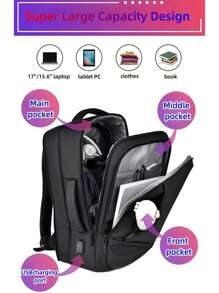 Sac à dos pour ordinateur portable professionnel de 15,6 pouces, sac à dos pour ordinateur portable en PU, sac à dos pour ordinateur portable de voyage, sac à dos de cabine, sac à dos pour ordinateur portable extensible pour hommes, sac à dos pour le collège