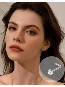 46/8件套多款式20G鼻环耳钉，医用钢材质，镶嵌闪亮锆石花朵，女士鼻环，直型、弯型、L型鼻环，7毫米。多种鼻环套装包含心形、蝴蝶、花朵等款式。 - 多顏色 - 查看 4