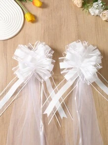 5pcs White Wedding Chair Back Decor Ribbons, Elegant Organza Bow, Decorations For Birthday, Wedding, Baby Shower, Family Gathering, Holiday Aisle, 2025 Wedding Party Supplies, Anniversary Indoor/Outdoor Decor, Reception Decor, Home Decor, Wedding Supplies, Wedding Decorations, Baby Shower, Birthday, Wedding Party Chiffon Chair Back Ribbons, Chair Bows - White - View 3