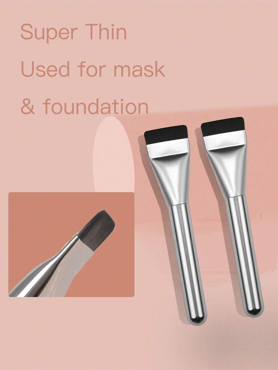 1支全新超平头粉底刷，无痕粉扑，打造无瑕妆容，化妆师必备旅行便携，可作粉底刷、遮瑕刷、腮红刷、修容刷、古铜粉刷、散粉刷等使用。 - 銀色 - 查看 1