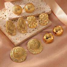 1 对 18K 镀不锈钢纹理几何耳环，奢华风格，适合女性参加派对、约会、工作时佩戴