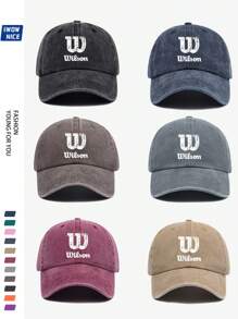 1pc Wilson Stylish Printed Baseball Cap, Vintage Dad Hat, Outdoor Casual Sun Protection, Breathable, Adjustable Size, Multi-Color Option, Tennis Sport Graphic, City Casual Sunhat