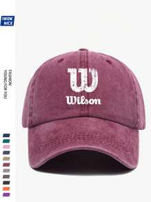 1pc Wilson Stylish Printed Baseball Cap, Vintage Dad Hat, Outdoor Casual Sun Protection, Breathable, Adjustable Size, Multi-Color Option, Tennis Sport Graphic, City Casual Sunhat