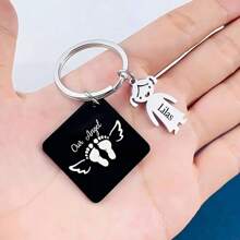 Customized Engraved Name Keychain With Footprint Design - Stainless Steel, Fashionable Gift For Men, Suitable For Fathers - Multicolor - View 5