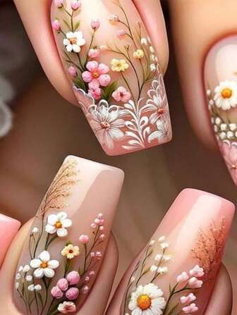 Mise à jour Y2K de votre look : 24 pièces d'ongles en acrylique à enfoncer avec motifs sculptés 3D de medium à forme de cercueil, super brillants, avec dégradé rose, géométrie, rayures et fleurs. Style simple, doux, mignon, minimaliste et élégant. Ensemble de nail art avec patchs d'ongles de pied détachables, convient pour les vacances, les fêtes, les sorties entre amis, les rendez-vous et l'usage quotidien.