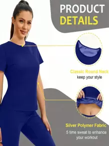 Women's Sweat Enhancing Fitness Top, Short Sleeve T-Shirt, Thermal Fitness Tank Top For Waist Training - Blue - View 3