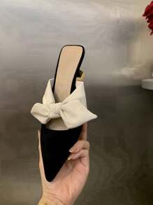 Damen Schleifen-Spitze Hoher Absatz Sandalen, französischer Stil geschlossene Zehe Mules, Damen Pantoffeln für Frühling/Sommer