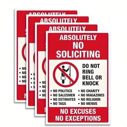 4pcs "No Soliciting" Signs - Made Of Polyethylene (PE) Material, No Knock Or Doorbell Stickers, Suitable For Home, Office, School, Hospital - Includes "Please Do Not Knock Or Ring" Instructions