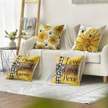 Home Sweet Home Bee Sunflower Throw Pillow Covers, Bedroom Decoration 18 X 18 Inch Love Lives Here Summer Stripes Cushion Case For Sofa Couch Set Of 4